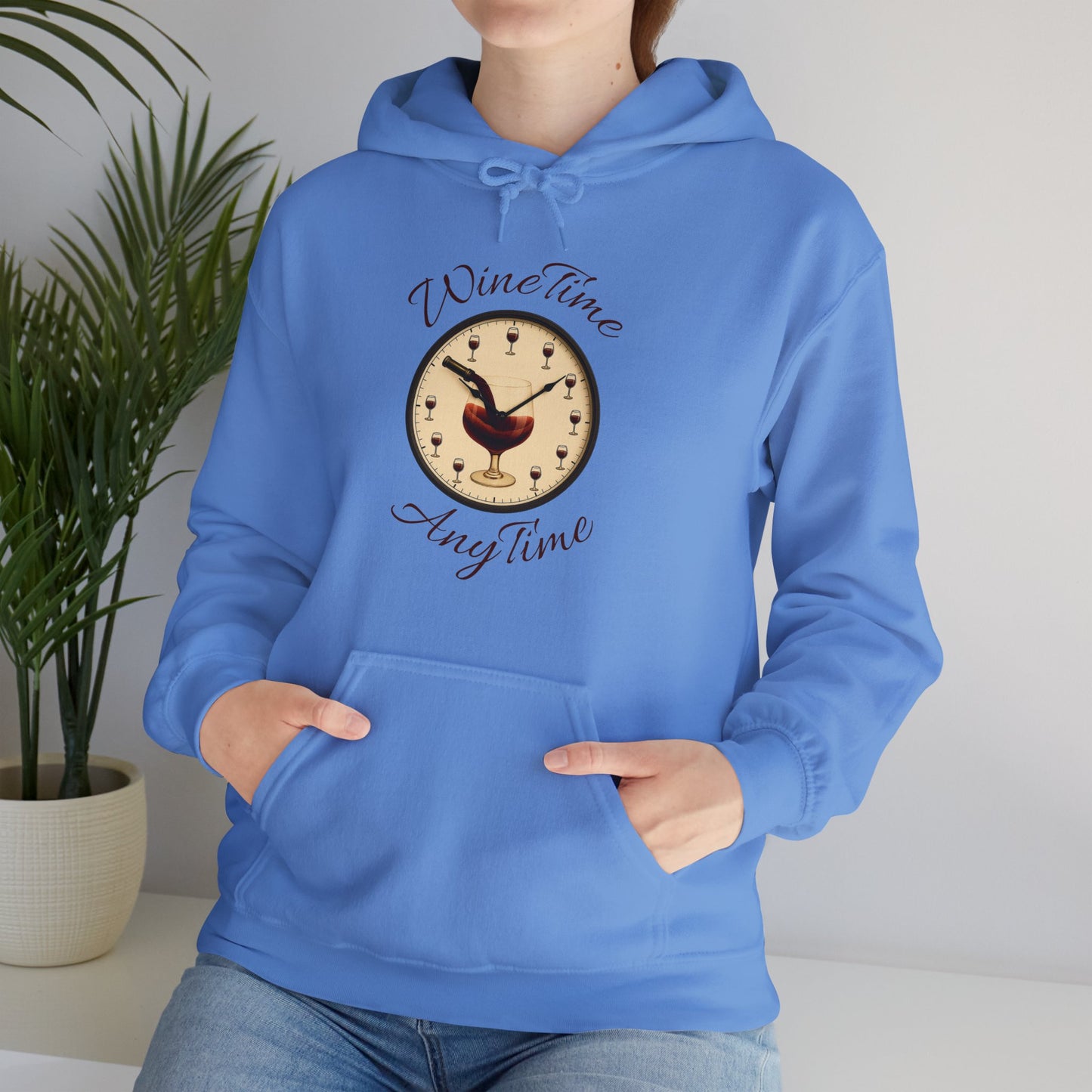 Wine Lover's Unisex Hoodie, Wine Time Anytime, Cozy Sweatshirt for Wine Lovers, Perfect Gift for Birthdays, Fall Fashion, and Everyday Comfort
