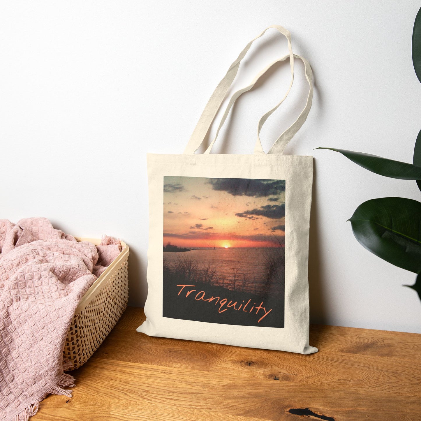 Tranquility Lake Erie Sunset Canvas Tote Bag
