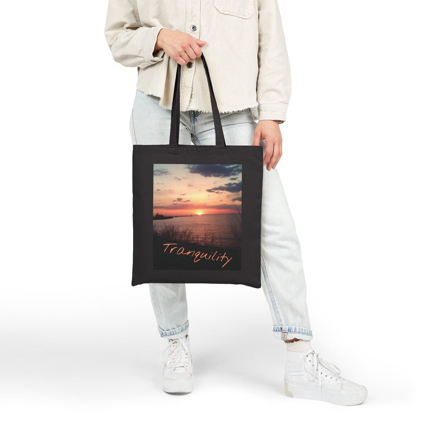 Tranquility Lake Erie Sunset Canvas Tote Bag