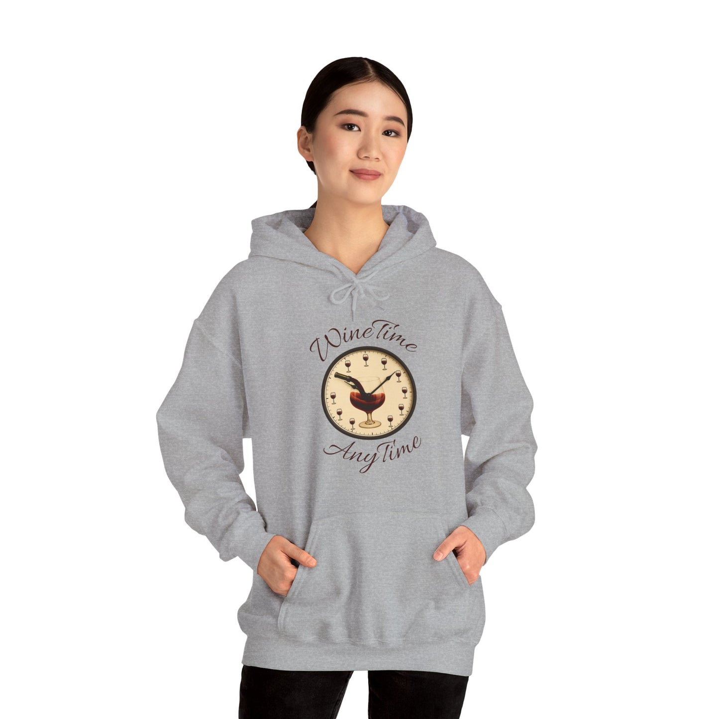 Wine Lover's Unisex Hoodie, Wine Time Anytime, Cozy Sweatshirt for Wine Lovers, Perfect Gift for Birthdays, Fall Fashion, and Everyday Comfort
