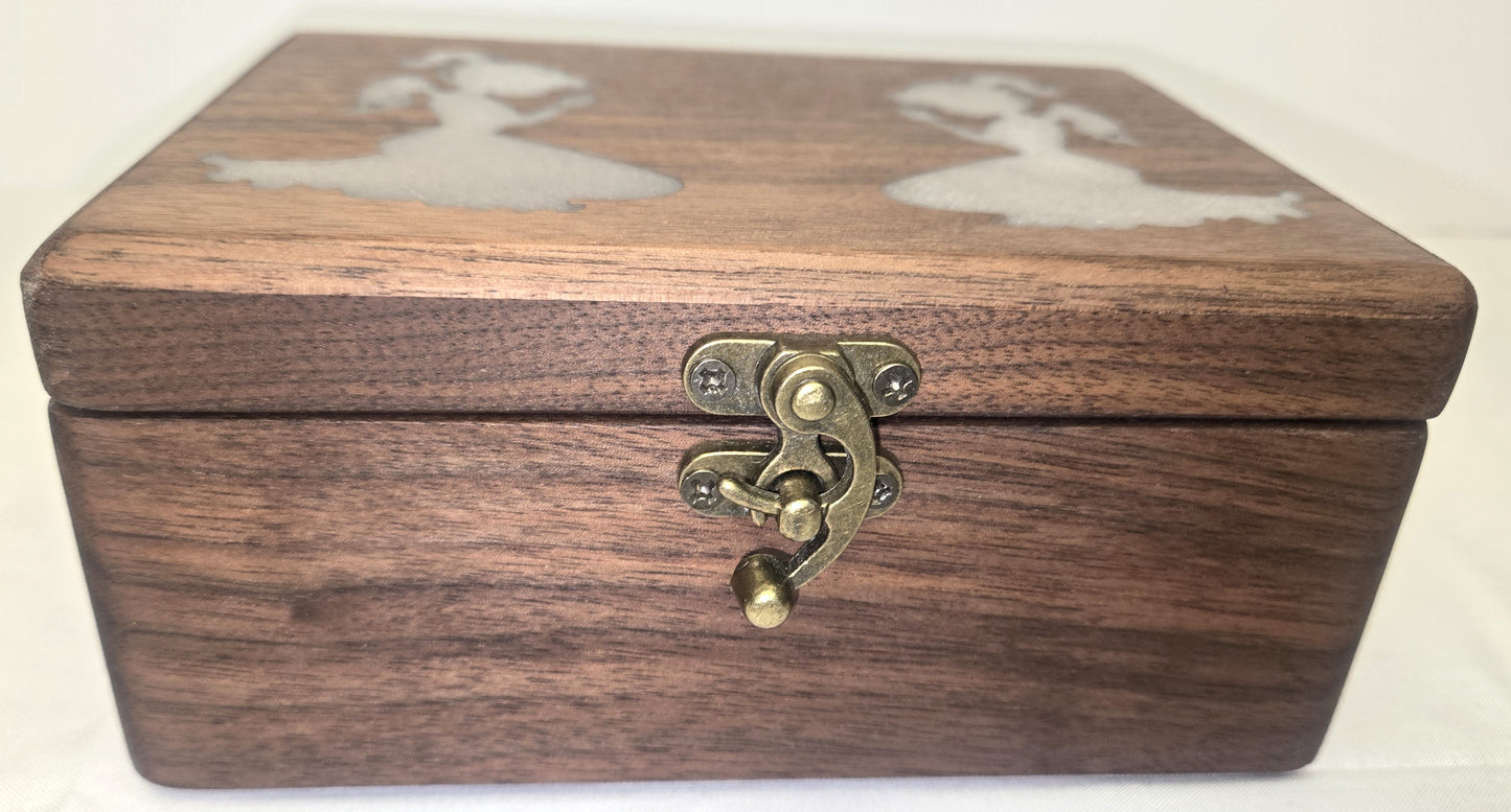 Handmade Walnut Wooden Keepsake Box with Silver Praying Angels Epoxy Inlay