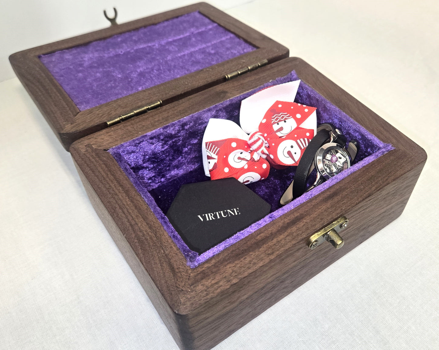 Handmade Walnut Wooden Keepsake Box with Silver Praying Angels Epoxy Inlay