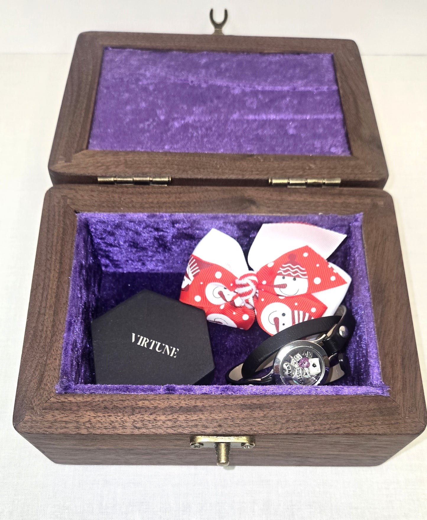 Handmade Walnut Wooden Keepsake Box with Silver Praying Angels Epoxy Inlay