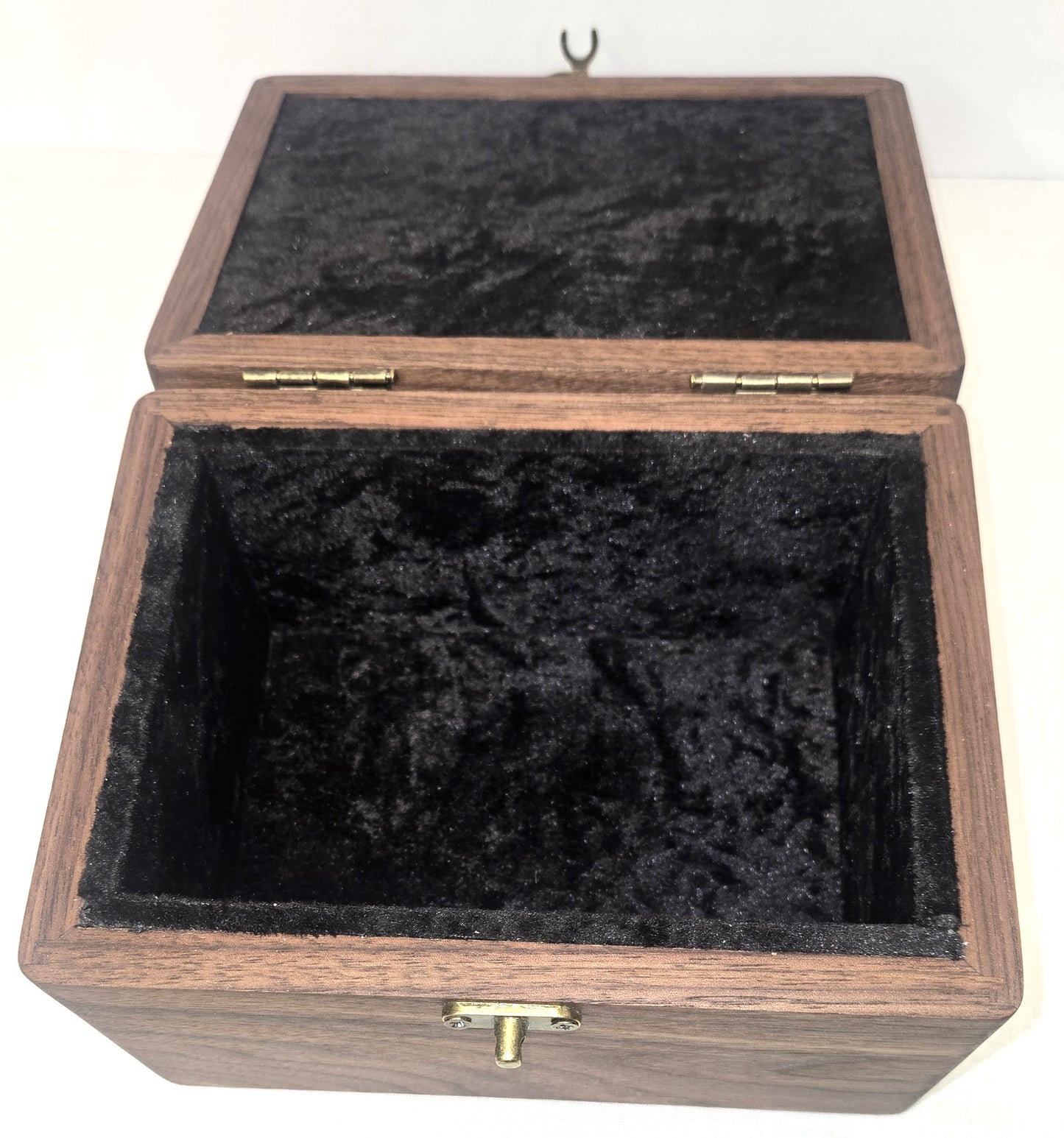 Handmade Walnut Wooden Keepsake Box with Blue Praying Angels Epoxy Inlay Velvet Interior.