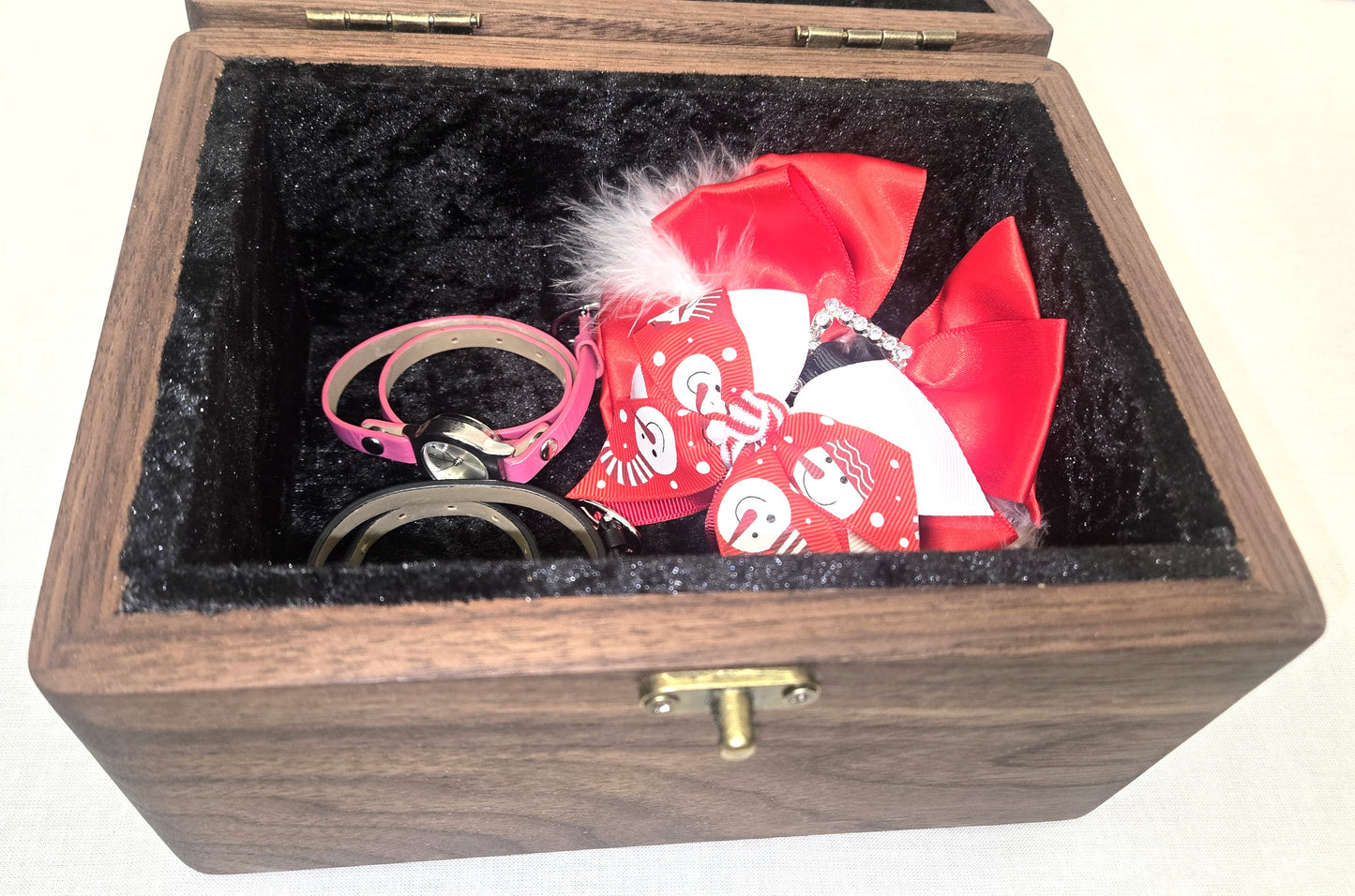 Handmade Walnut Wooden Keepsake Box with Blue Praying Angels Epoxy Inlay Velvet Interior.