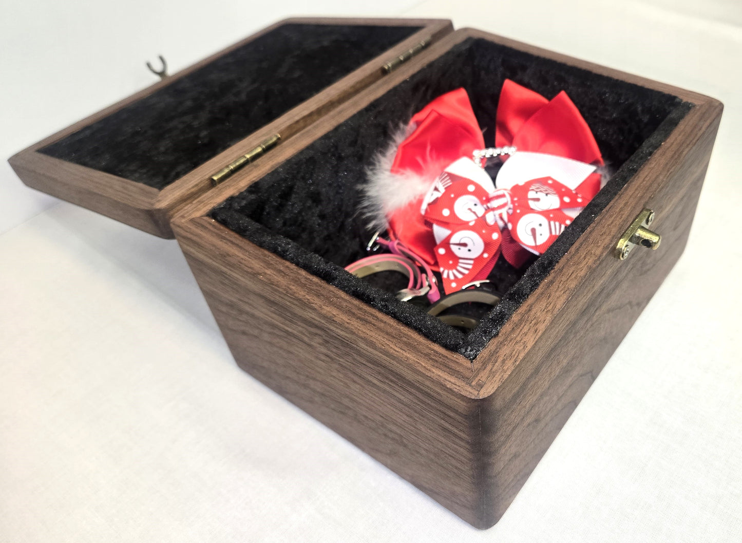Handmade Walnut Wooden Keepsake Box with Blue Praying Angels Epoxy Inlay Velvet Interior.