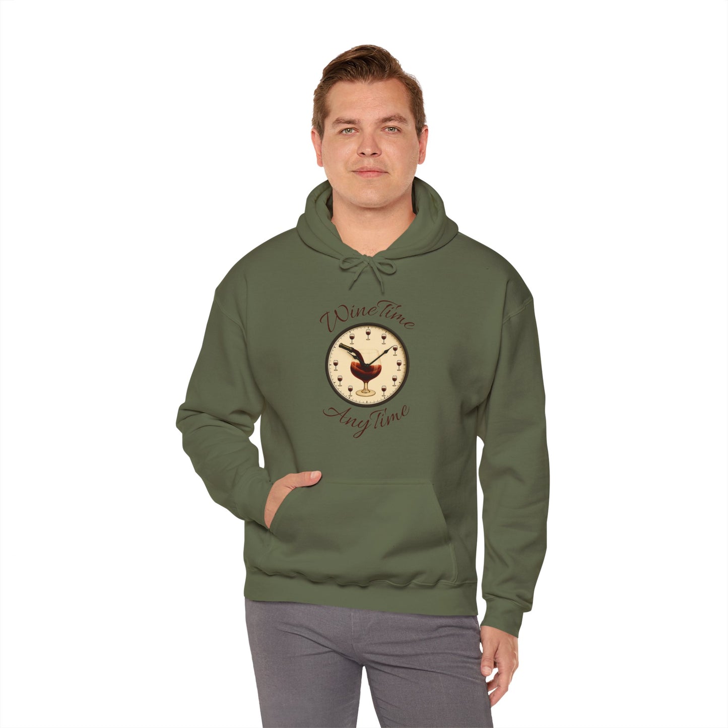 Wine Lover's Unisex Hoodie, Wine Time Anytime, Cozy Sweatshirt for Wine Lovers, Perfect Gift for Birthdays, Fall Fashion, and Everyday Comfort