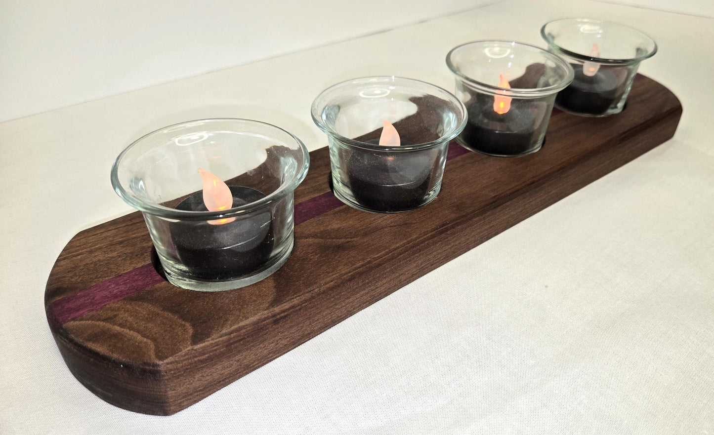 Table Centerpiece/Candle/Small Vase Holder Handmade from Solid Walnut and Purple Heart Wood