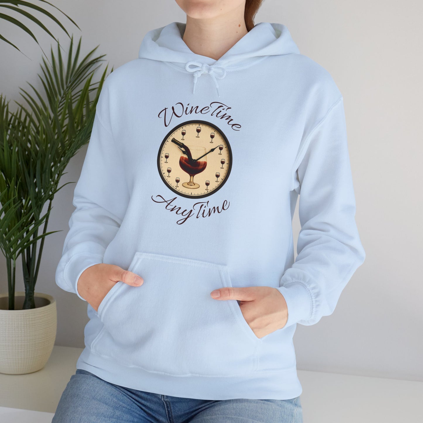 Wine Lover's Unisex Hoodie, Wine Time Anytime, Cozy Sweatshirt for Wine Lovers, Perfect Gift for Birthdays, Fall Fashion, and Everyday Comfort