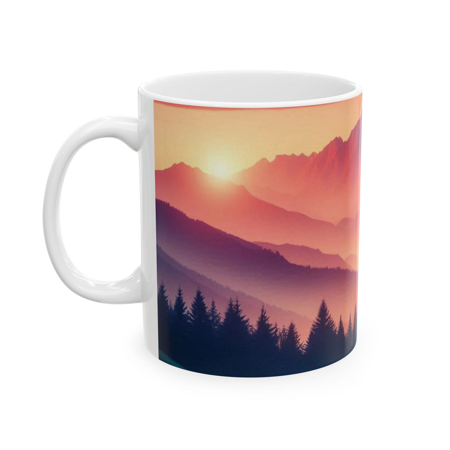 Deer and Mountain Scenic Ceramic Mug - 11oz Coffee Cup Tea Cup