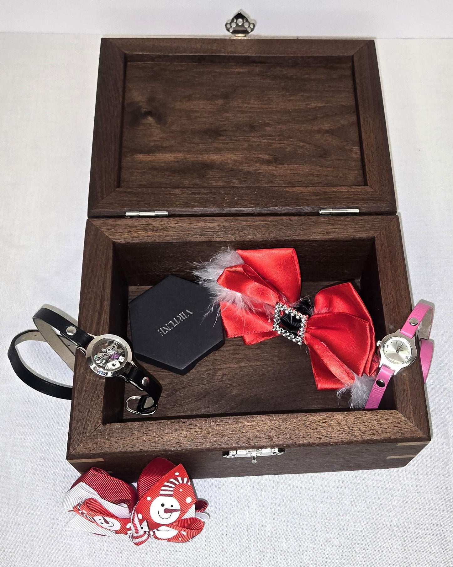 Keepsake Box Handmade Walnut Wooden Keepsake Box with Black Horse Epoxy Inlay