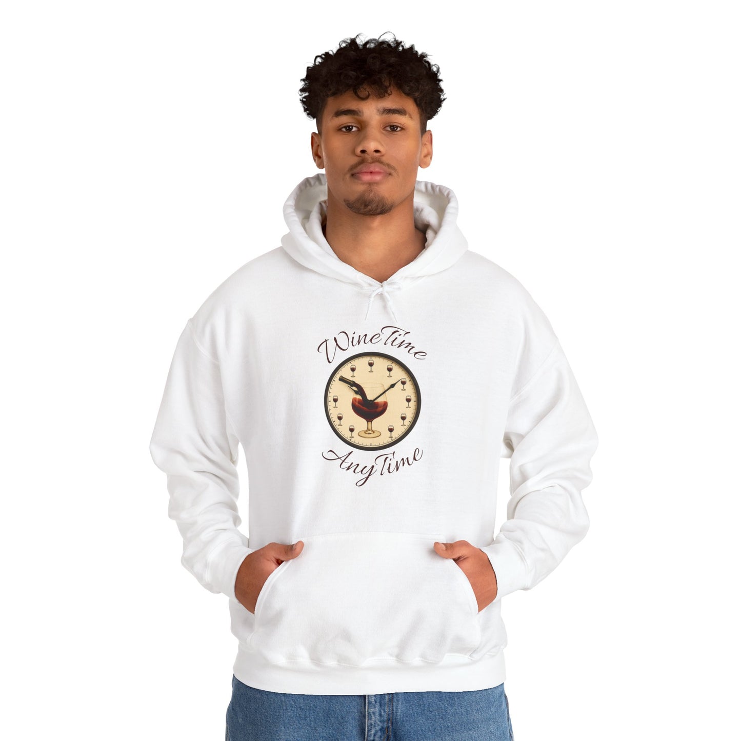 Wine Lover's Unisex Hoodie, Wine Time Anytime, Cozy Sweatshirt for Wine Lovers, Perfect Gift for Birthdays, Fall Fashion, and Everyday Comfort