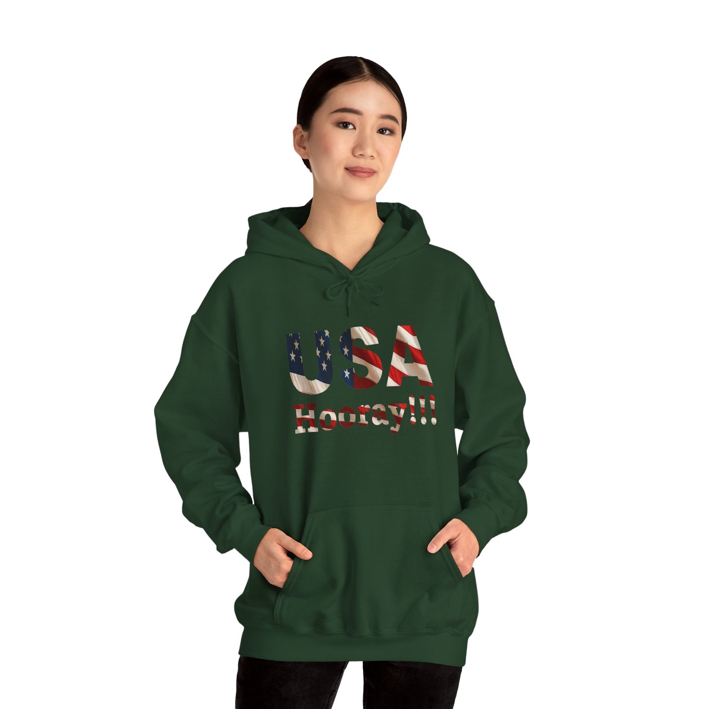 USA Hooray Hoodie – Patriotic American Flag Colors - Perfect for 4th of July & Everyday Pride Sweatshirt