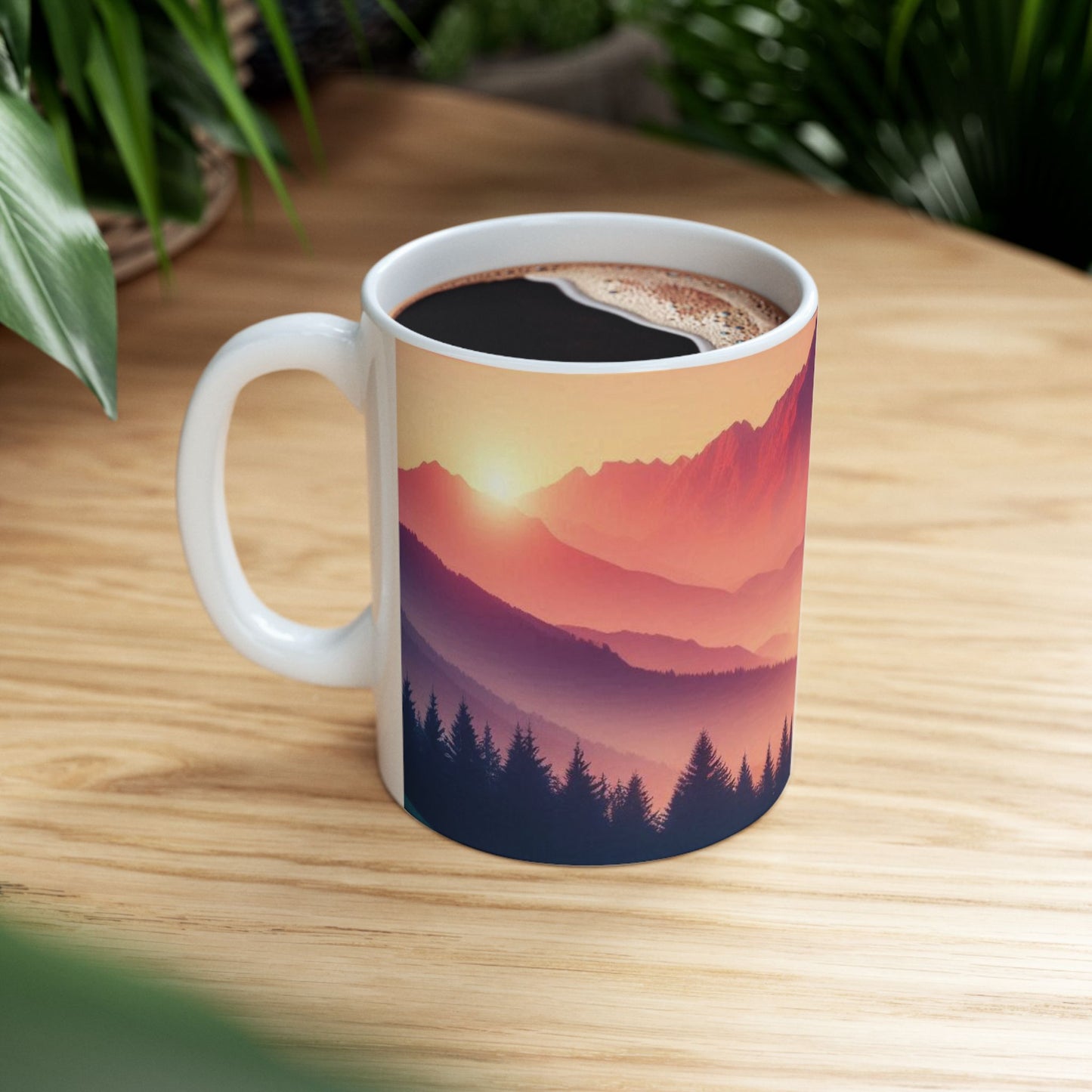 Deer and Mountain Scenic Ceramic Mug - 11oz Coffee Cup Tea Cup