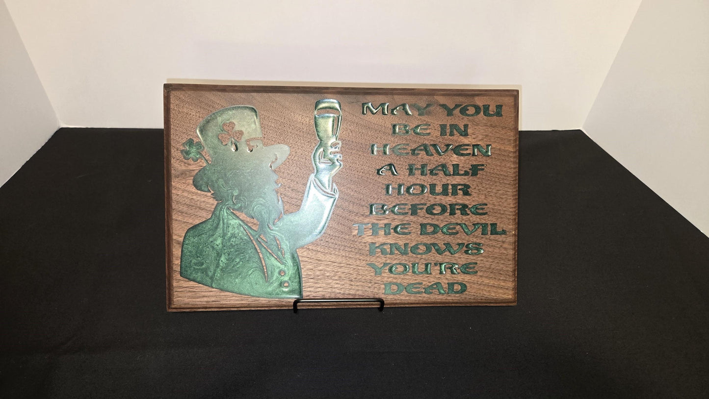 Sign with Leprechaun Irish Toast Inlay Perfect Home Decor House Warming Gift