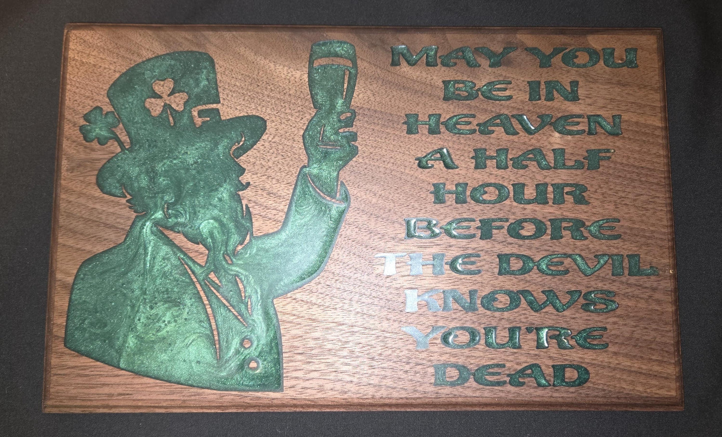 Sign with Leprechaun Irish Toast Inlay Perfect Home Decor House Warming Gift
