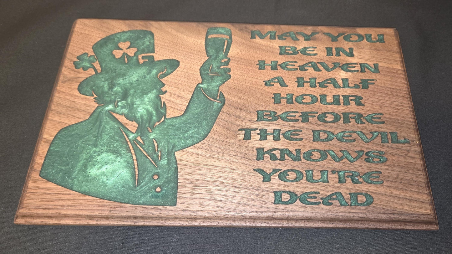 Sign with Leprechaun Irish Toast Inlay Perfect Home Decor House Warming Gift