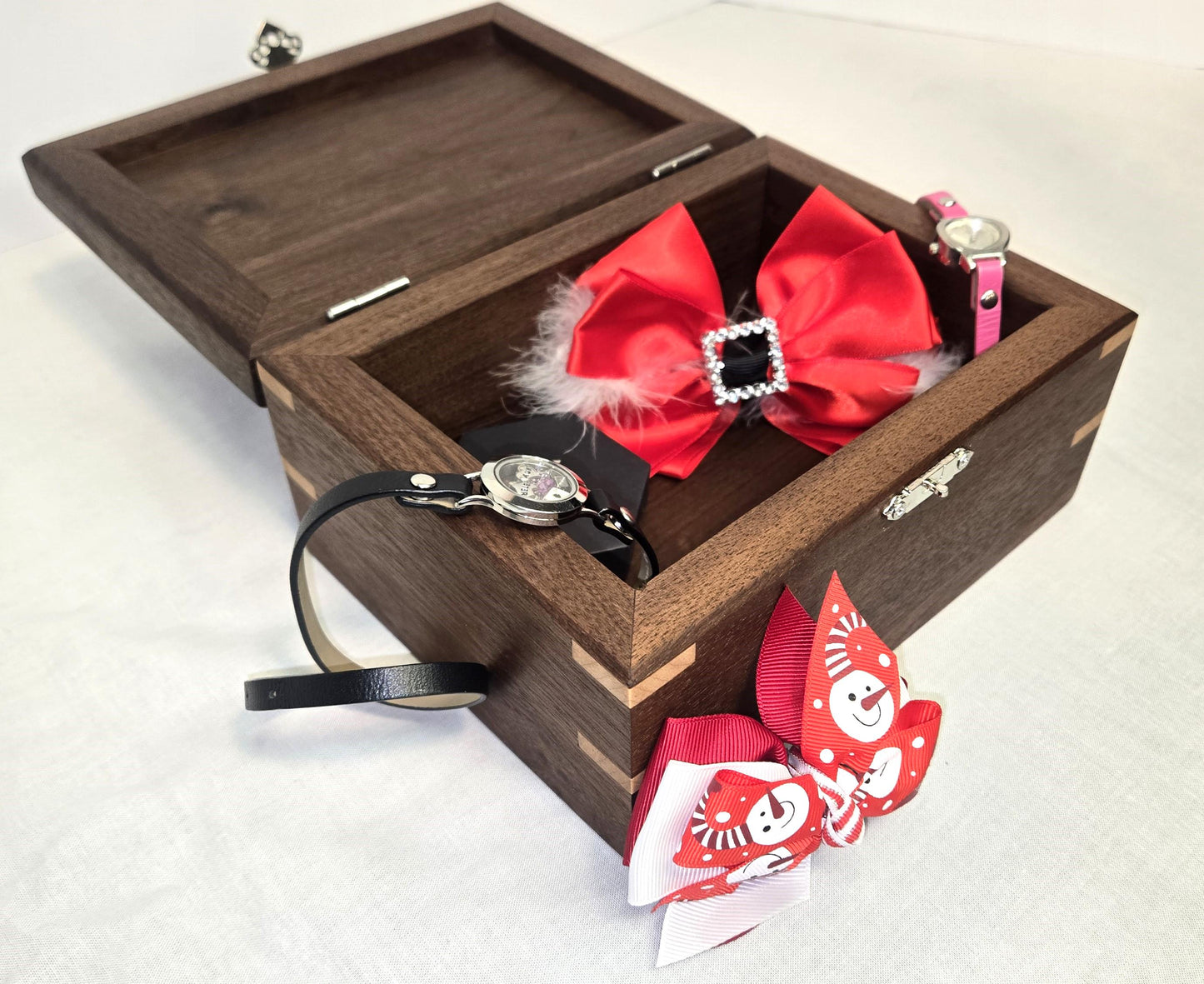 Keepsake Box Handmade Walnut Wooden Keepsake Box with Black Horse Epoxy Inlay