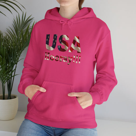 USA Hooray Hoodie – Patriotic American Flag Colors - Perfect for 4th of July & Everyday Pride Sweatshirt