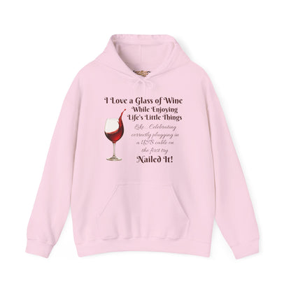 Wine Lover's Unisex Hoodie, Plugging in a USB Cable, Cozy Sweatshirt for Wine Lovers, Perfect Gift for Birthdays, Fall Fashion, and Everyday Comfort