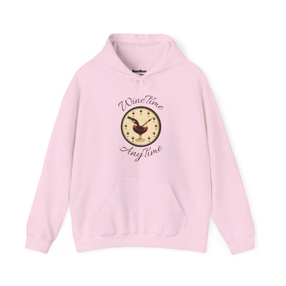 Wine Lover's Unisex Hoodie, Wine Time Anytime, Cozy Sweatshirt for Wine Lovers, Perfect Gift for Birthdays, Fall Fashion, and Everyday Comfort