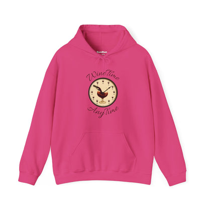 Wine Lover's Unisex Hoodie, Wine Time Anytime, Cozy Sweatshirt for Wine Lovers, Perfect Gift for Birthdays, Fall Fashion, and Everyday Comfort