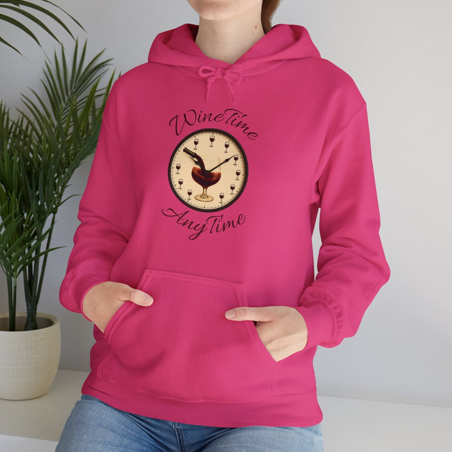 Wine Lover's Unisex Hoodie, Wine Time Anytime, Cozy Sweatshirt for Wine Lovers, Perfect Gift for Birthdays, Fall Fashion, and Everyday Comfort