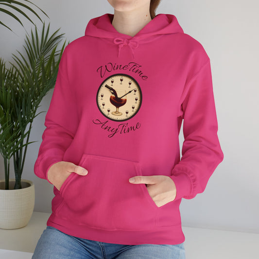 Wine Lover's Unisex Hoodie, Wine Time Anytime, Cozy Sweatshirt for Wine Lovers, Perfect Gift for Birthdays, Fall Fashion, and Everyday Comfort