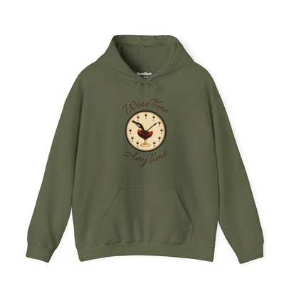 Wine Lover's Unisex Hoodie, Wine Time Anytime, Cozy Sweatshirt for Wine Lovers, Perfect Gift for Birthdays, Fall Fashion, and Everyday Comfort