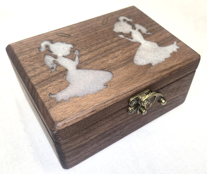 Handmade Walnut Wooden Keepsake Box with Silver Praying Angels Epoxy Inlay