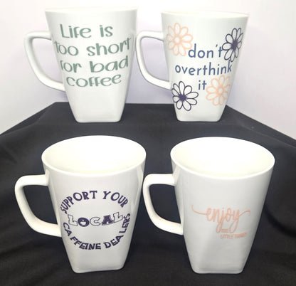 Coffee Mugs Set of 4 12 oz Ceramic Cups with Motivational Sayings for Coffee Lovers