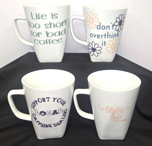Coffee Mugs Set of 4 12 oz Ceramic Cups with Motivational Sayings for Coffee Lovers