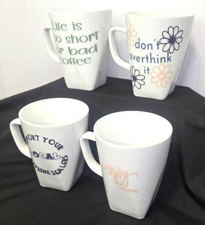 Coffee Mugs Set of 4 12 oz Ceramic Cups with Motivational Sayings for Coffee Lovers