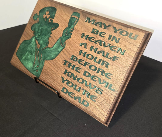 Sign with Leprechaun Irish Toast Inlay Perfect Home Decor House Warming Gift
