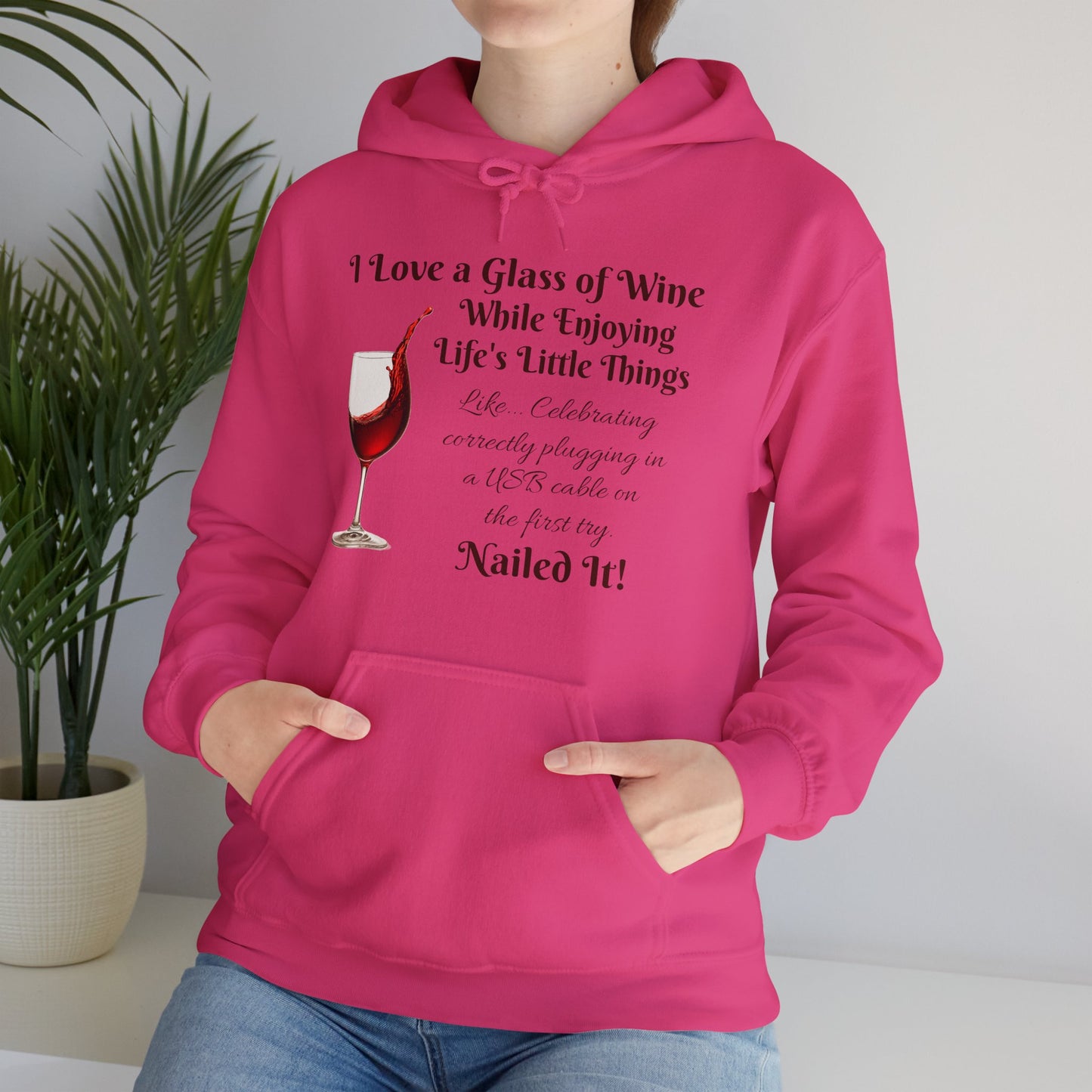 Wine Lover's Unisex Hoodie, Plugging in a USB Cable, Cozy Sweatshirt for Wine Lovers, Perfect Gift for Birthdays, Fall Fashion, and Everyday Comfort