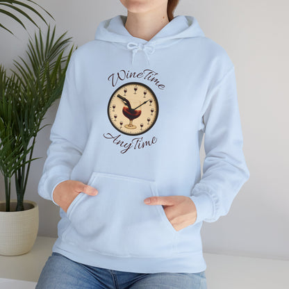 Wine Lover's Unisex Hoodie, Wine Time Anytime, Cozy Sweatshirt for Wine Lovers, Perfect Gift for Birthdays, Fall Fashion, and Everyday Comfort