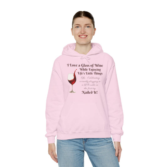 Wine Lover's Unisex Hoodie, Plugging in a USB Cable, Cozy Sweatshirt for Wine Lovers, Perfect Gift for Birthdays, Fall Fashion, and Everyday Comfort