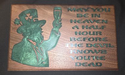 Sign with Leprechaun Irish Toast Inlay Perfect Home Decor House Warming Gift