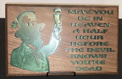 Sign with Leprechaun Irish Toast Inlay Perfect Home Decor House Warming Gift